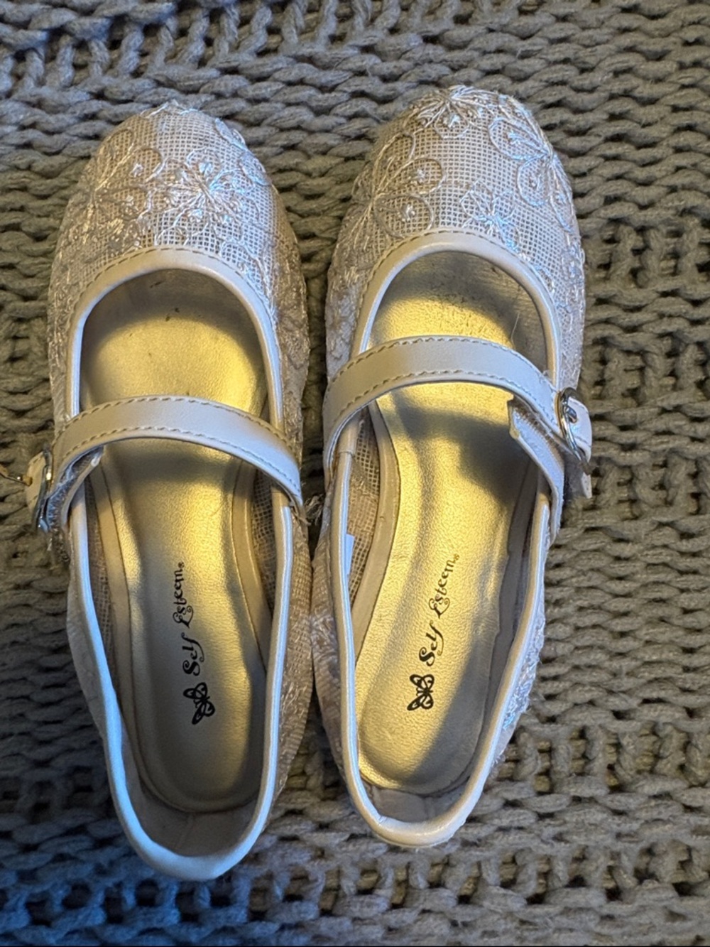 💛 Self Esteem Ivory Floral Lace Mary Jane Girls' Dress Shoes